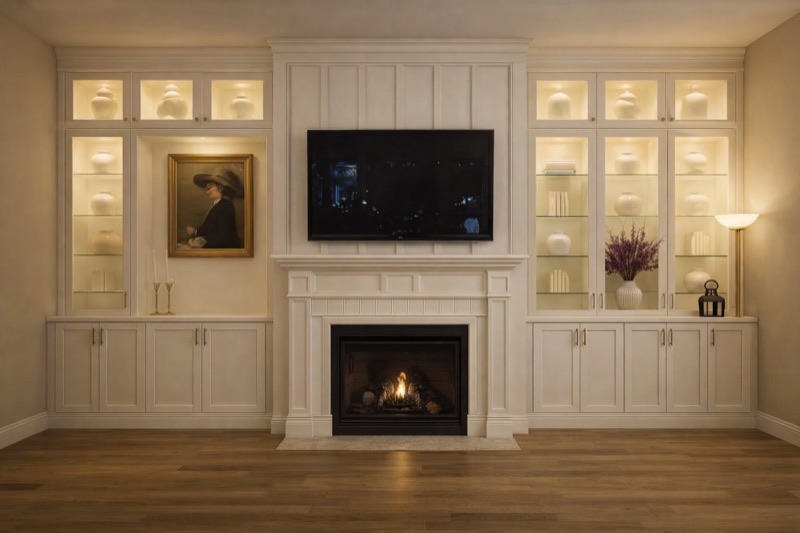 Custom built-in fireplace wall by ZanderPink Design